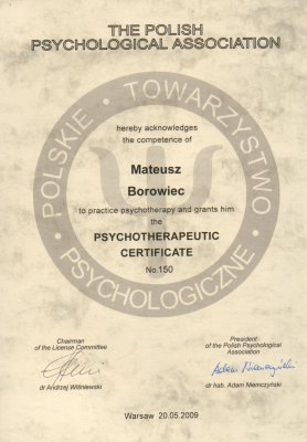 Certyfikowany Psychoteraputa Krakw Mateusz Borowiec