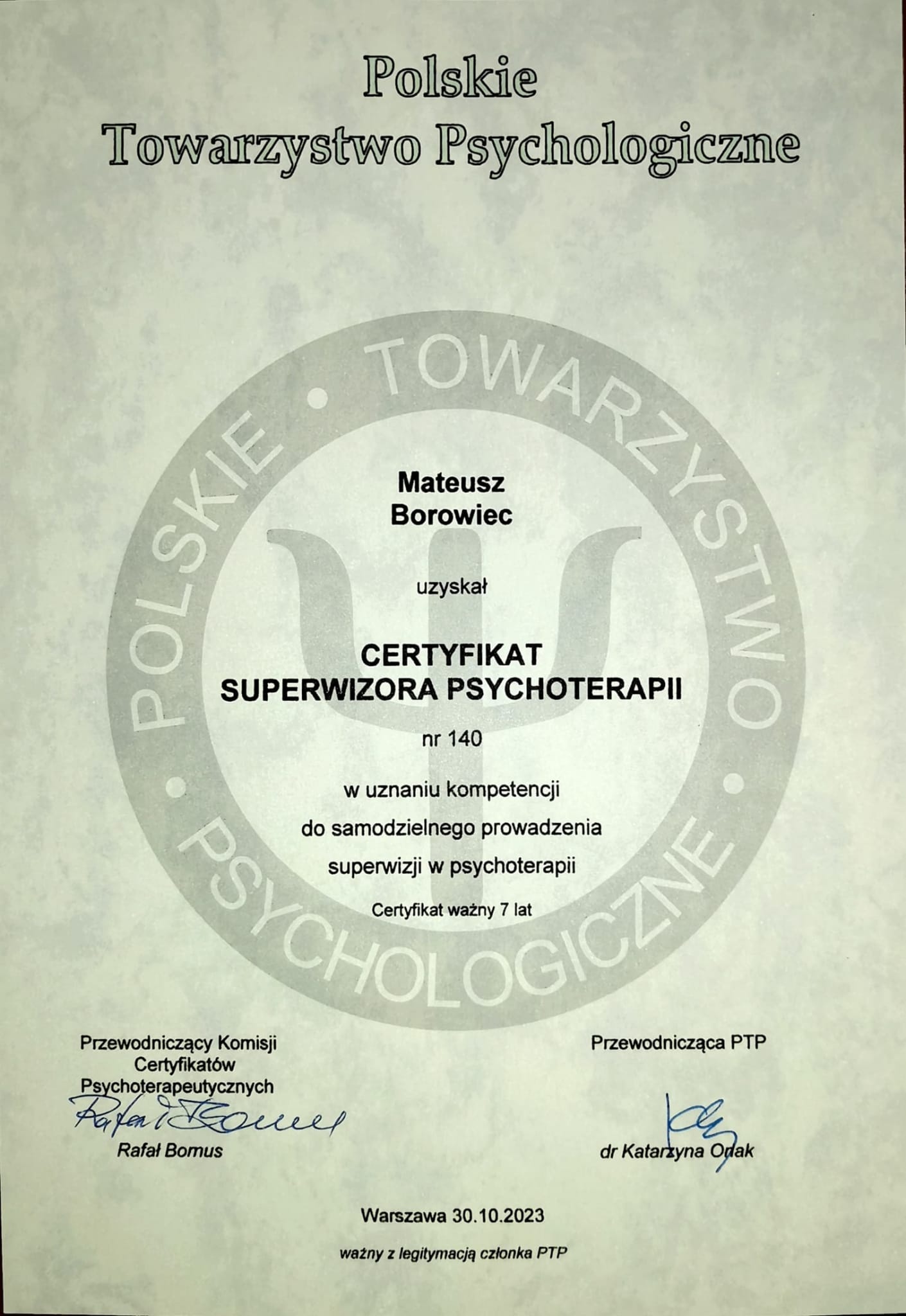 Certyfikowany Superwizor Psychoterapeuta Krakw Mateusz Borowiec